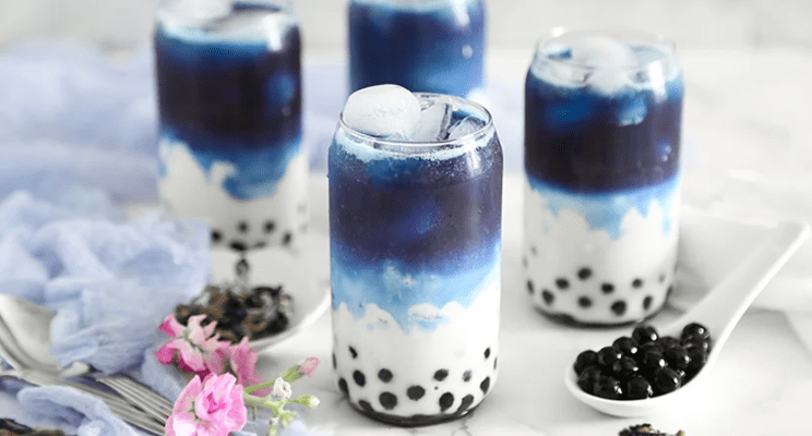 coconut butterfly pea flower bubble tea