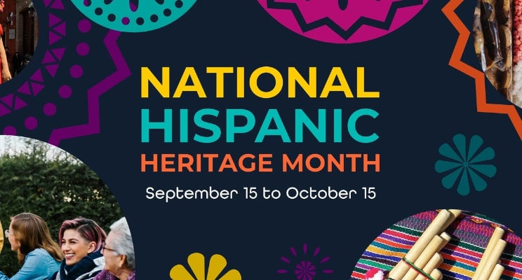 a banner inspired by hispanic elements. patterns, with hispanic people
