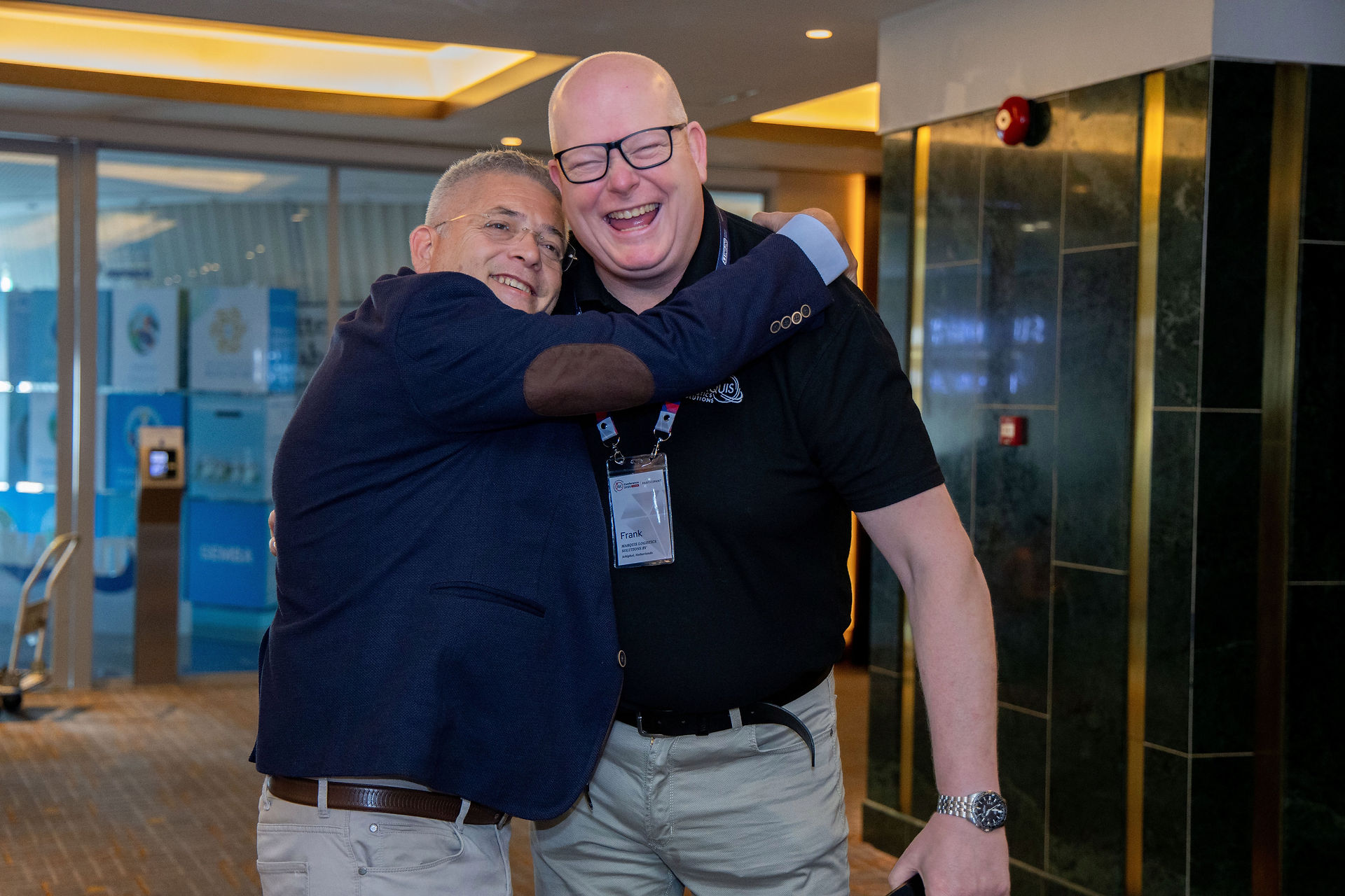 Tunay from UTS Turkey gave our new member, Frank from Marquis Logistics  a big hug