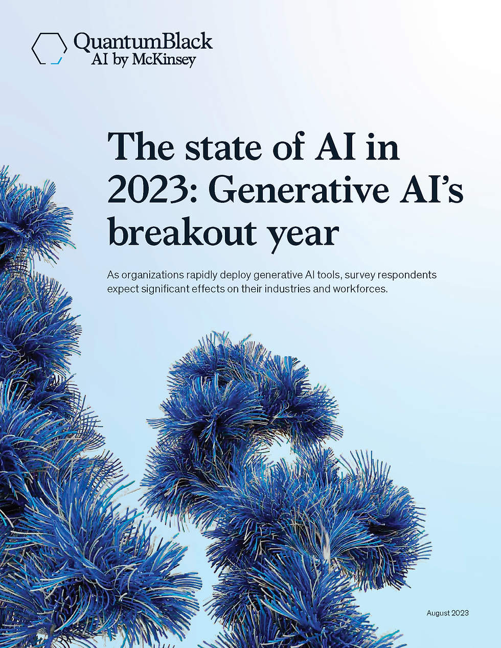Cover art for McKinsey's  report titled, The state of AI in 2023: Generative AI’s breakout year