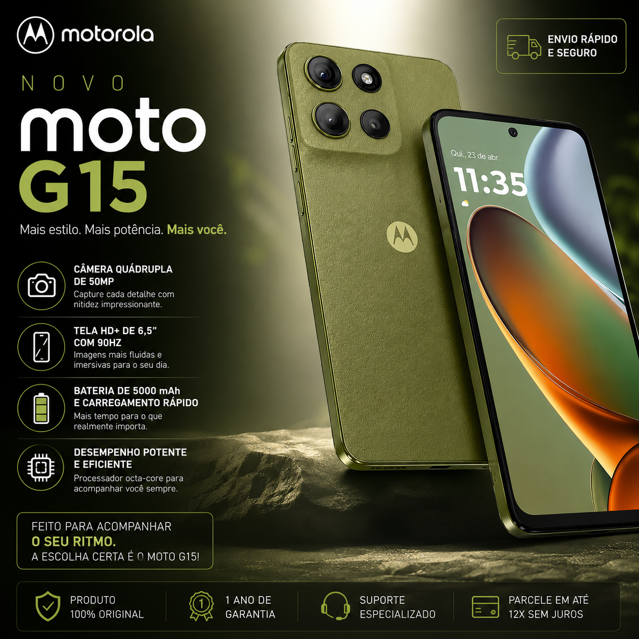 Smartphone Motorola Moto G15 verde