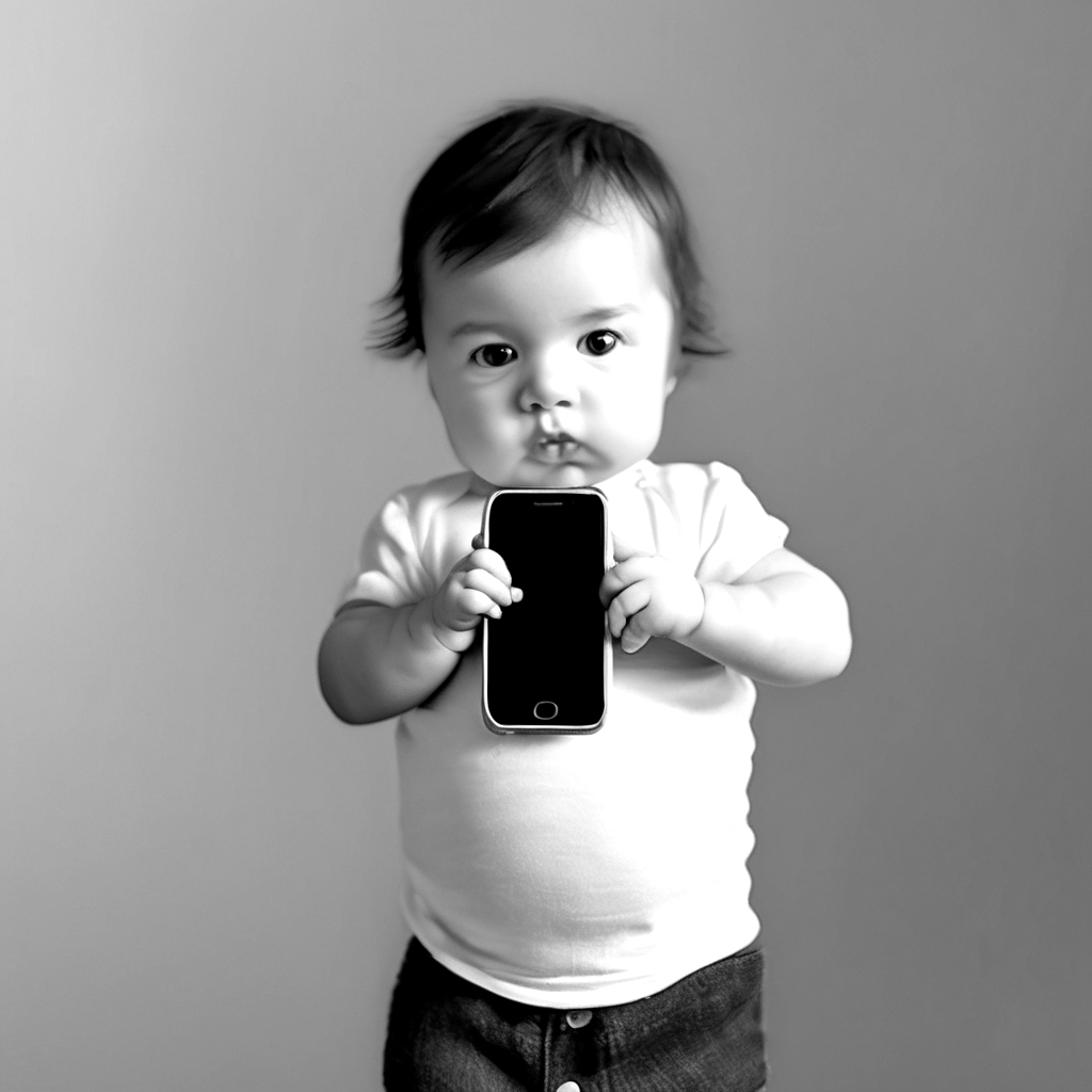 Beautiful baby playing with a cell phone.