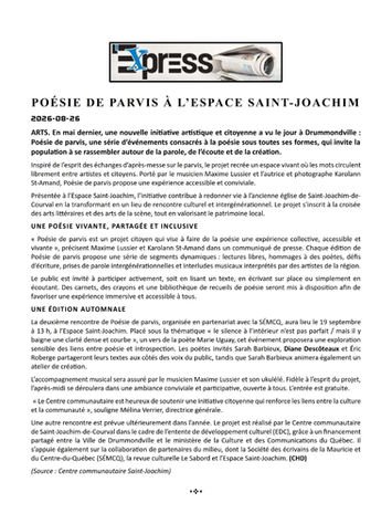 Poésie de Parvis à l'espace Saint-Joachim