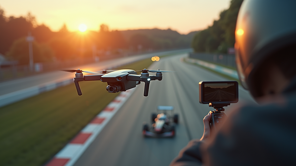 High angle view of drone filming a motorsport race