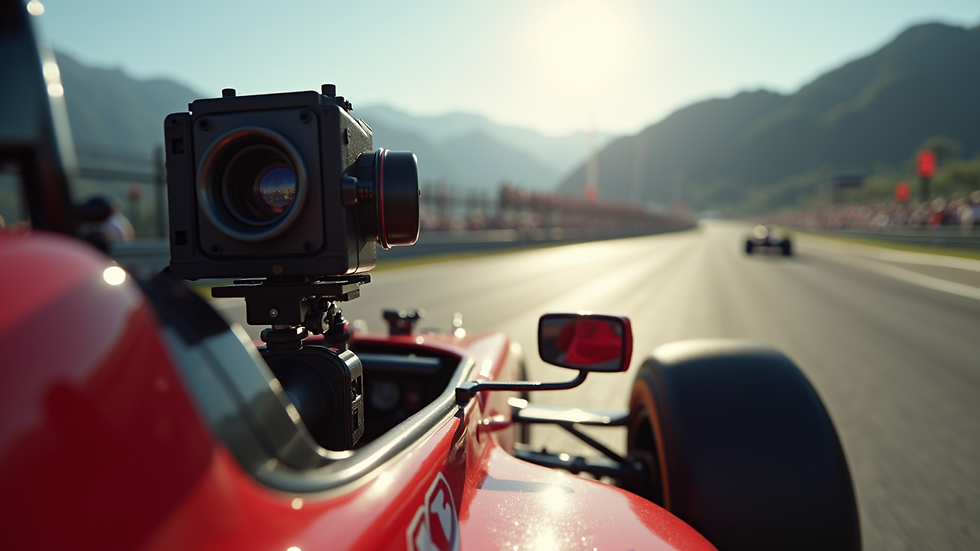 Close-up view of high-speed camera mounted on a race car