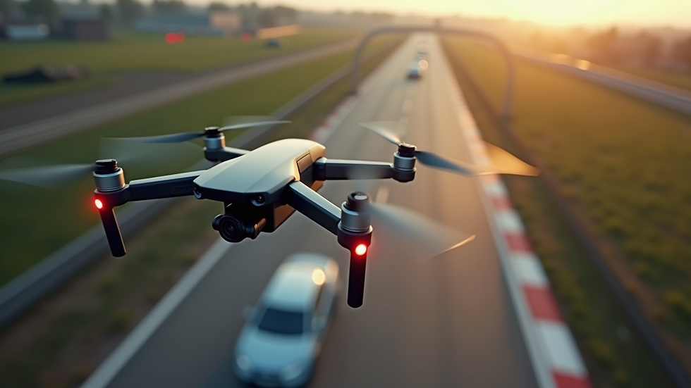 High angle view of drone capturing motorsport race from above