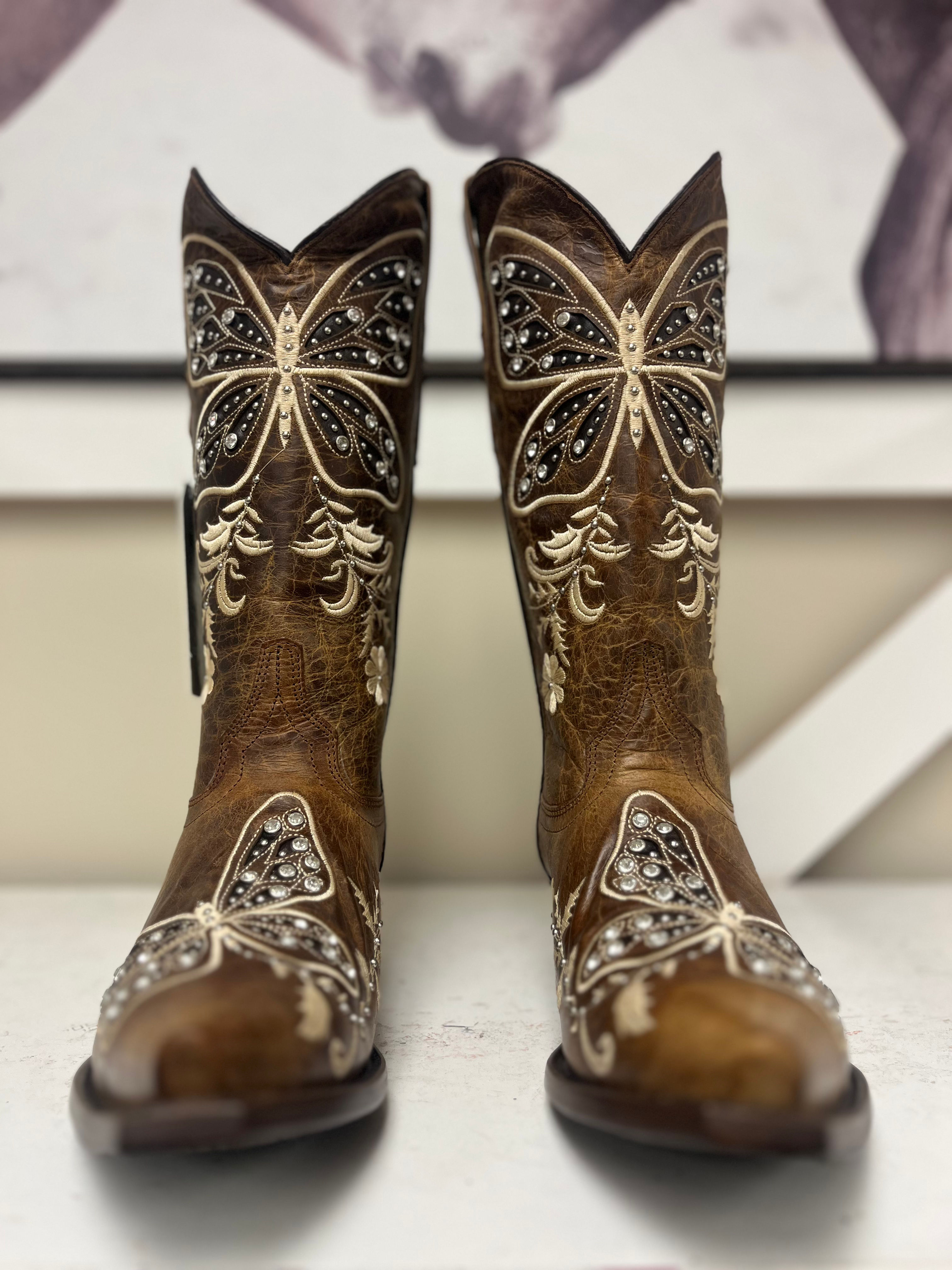 Diamond Butterfly Brown Boots