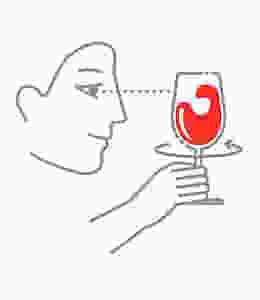 Illustration of third step for tasting wine which is to swirl wine in a wine glass.