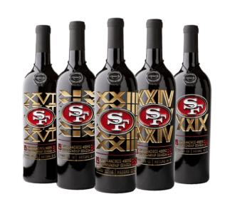 5 Bottles of San Francisco 49ers Super Bowl commemorative wine.