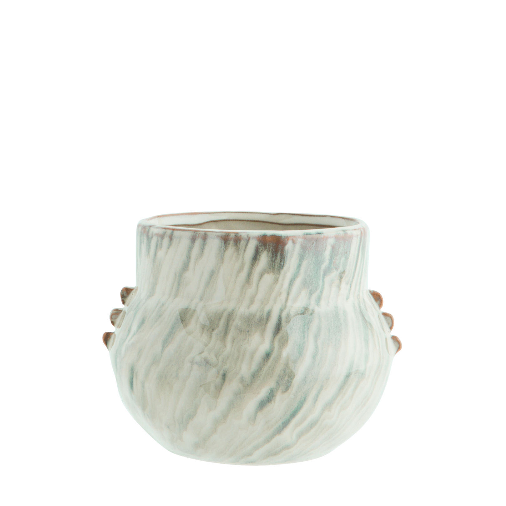 Stoneware Flower Pot (Green & Off-White) - Medium
