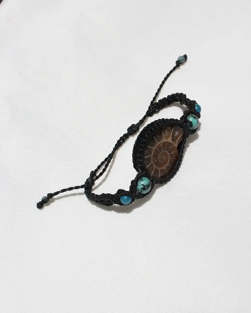 Thumbnail: Ammonite Fossil & Apatite Bracelet - Black