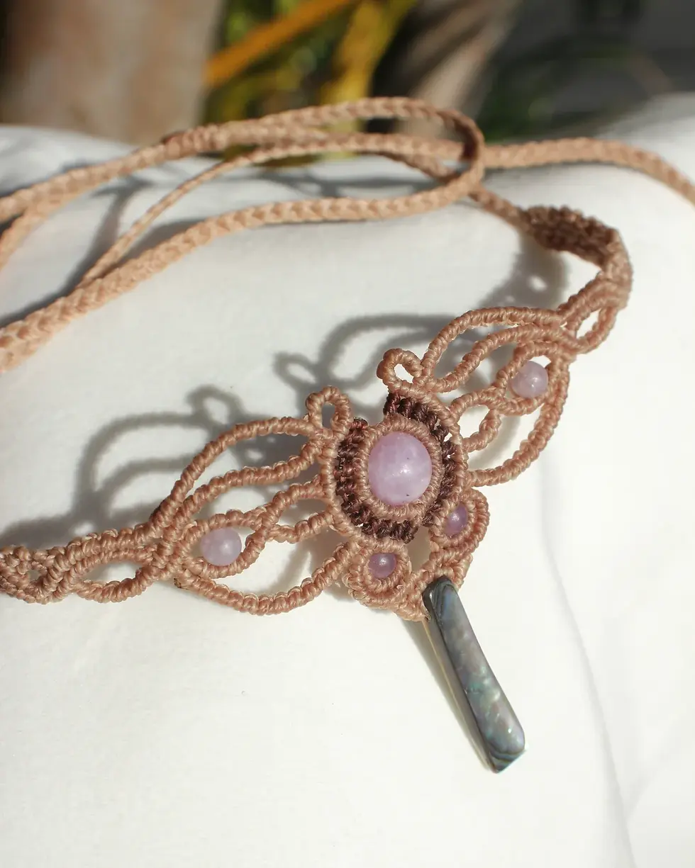 Thumbnail: Paua Shell & Lepidolite Dragonfly Choker - Light Tan