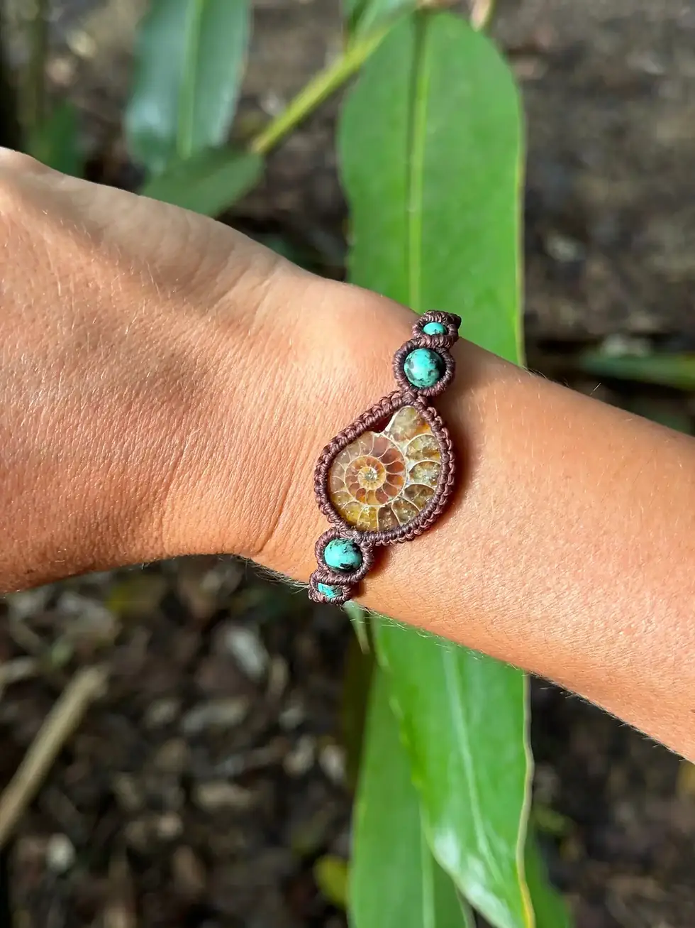 Thumbnail: Ammonite Fossil Bracelet & Jasper - Brown