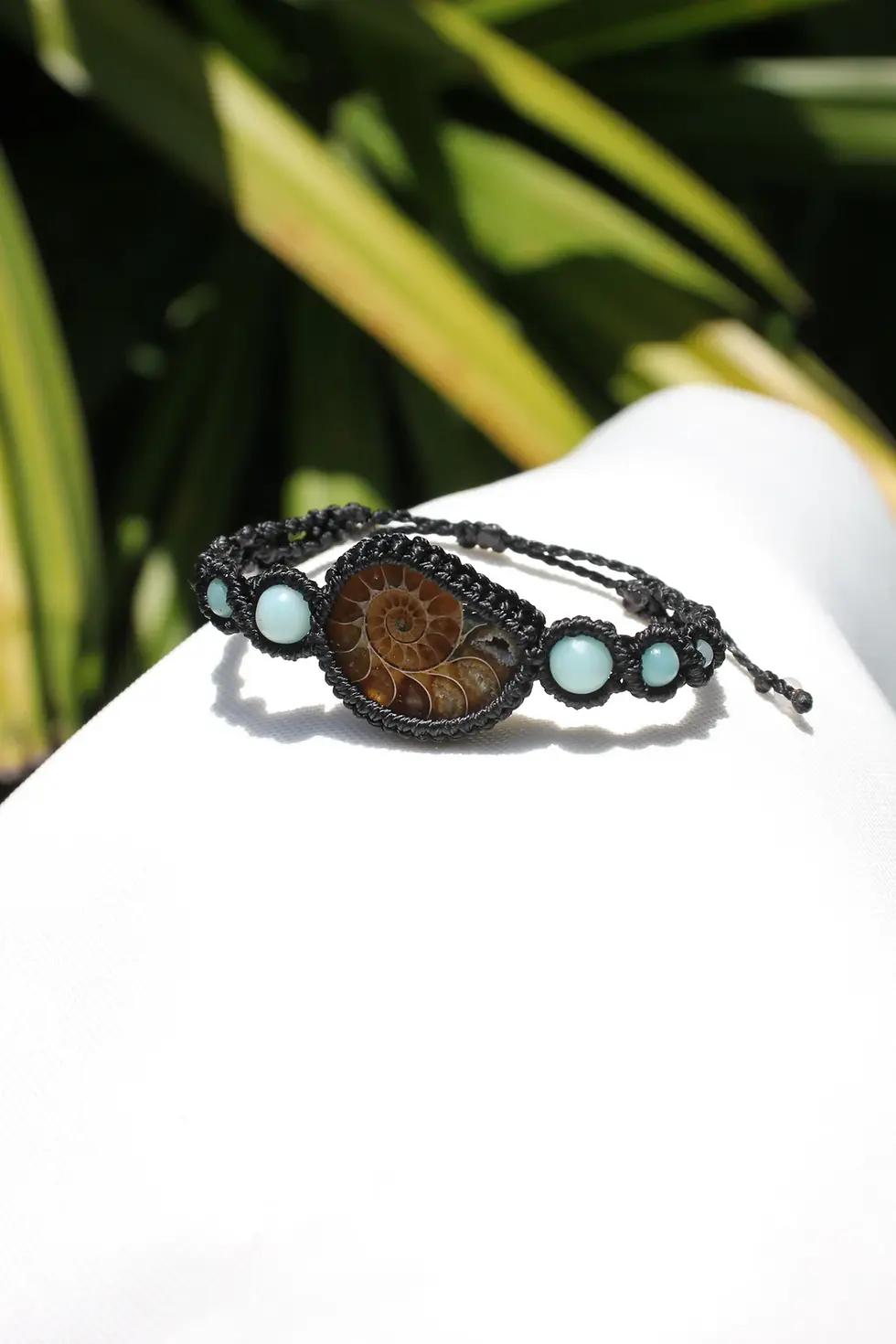 Thumbnail: Ammonite Fossil & Amazonite Bracelet - Black