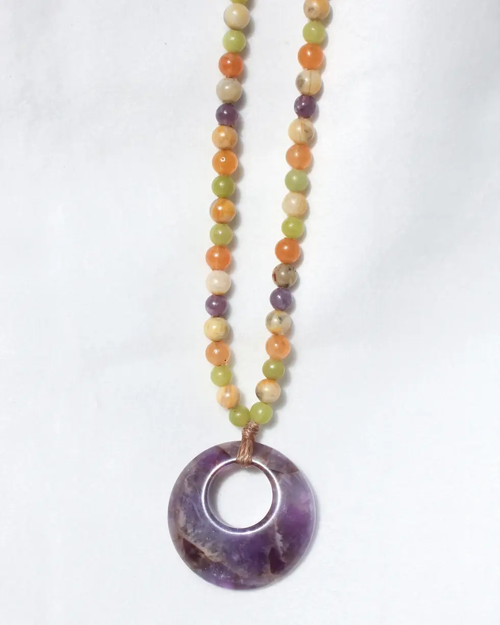 Thumbnail: Amethyst Beaded Necklace - Light Tan