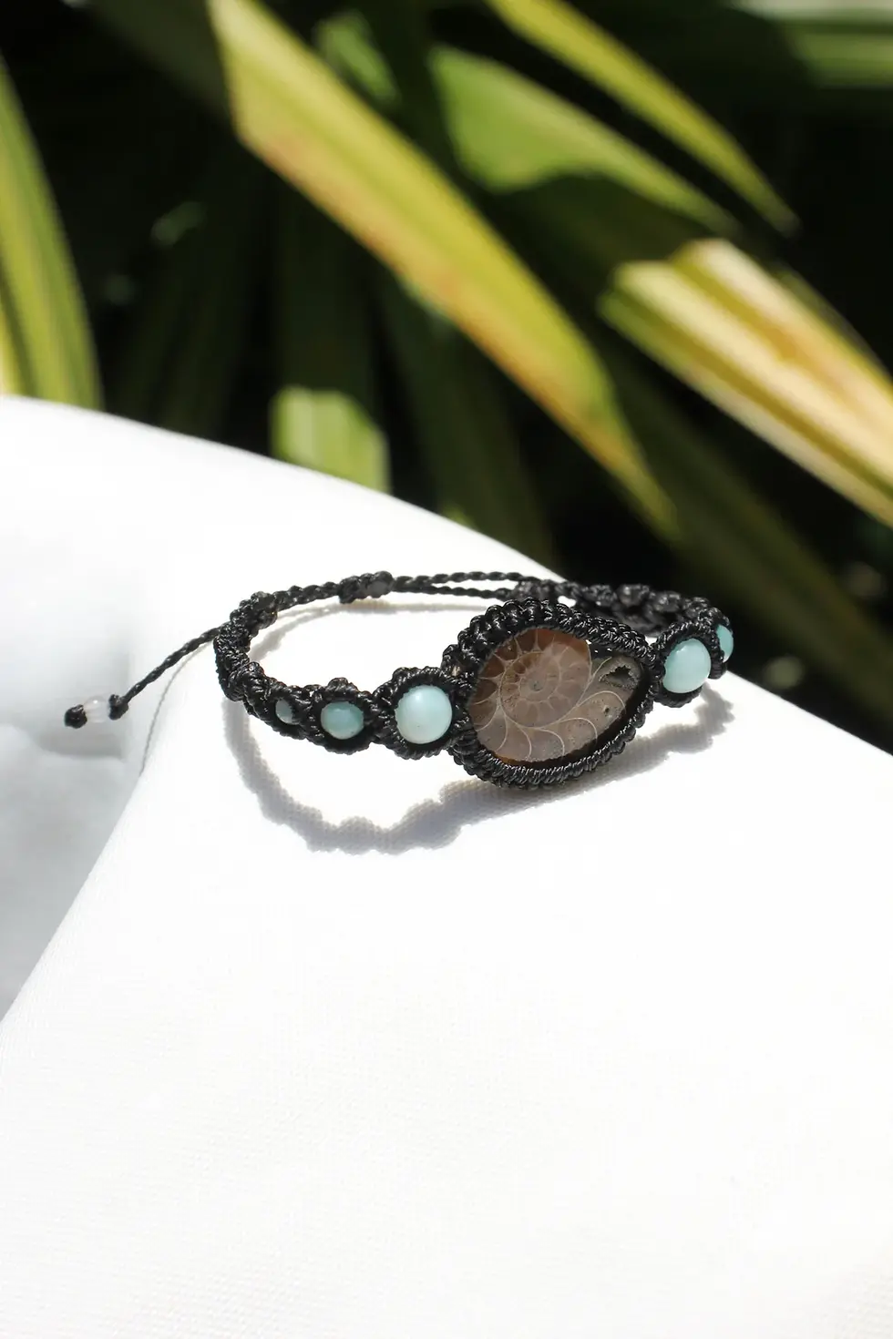 Thumbnail: Ammonite Fossil & Amazonite Bracelet - Black