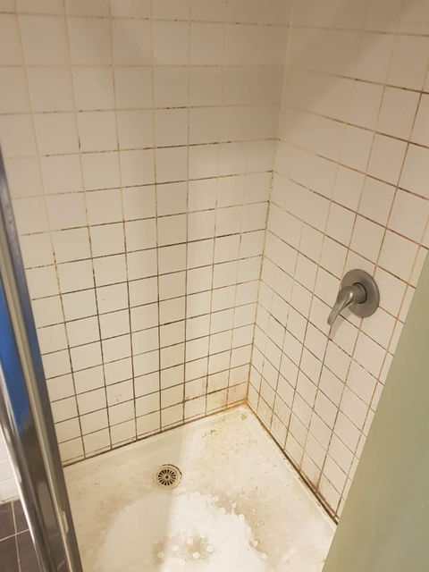 Bathroom tile cleaning before