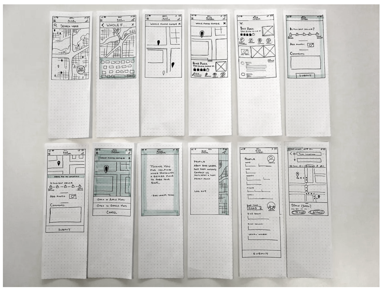 Paper prototype sketches — set one