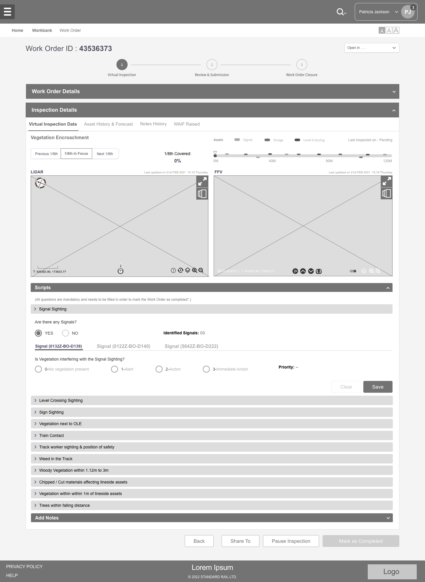 Work order list screen