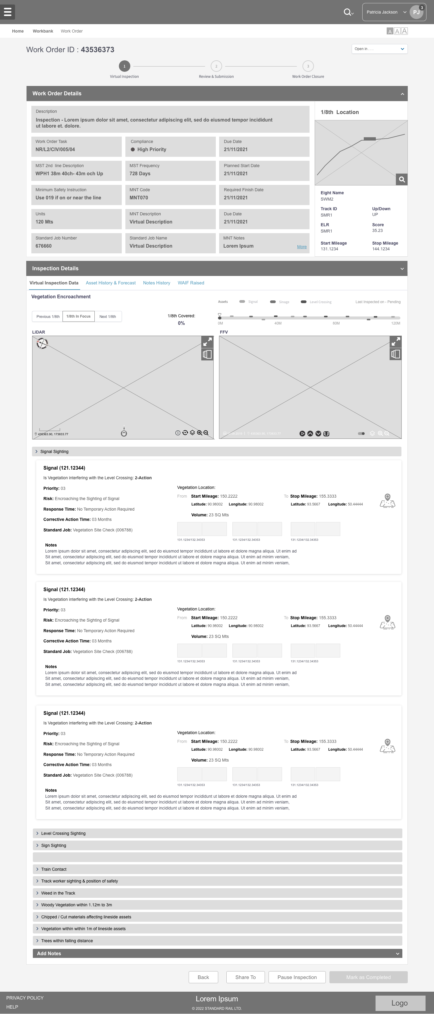 Work order detail screen