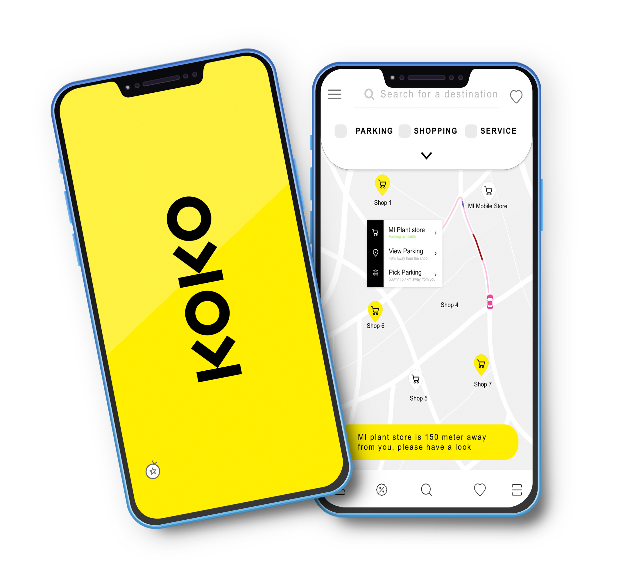 KOKO app hero — phone screens showing parking search and rewards