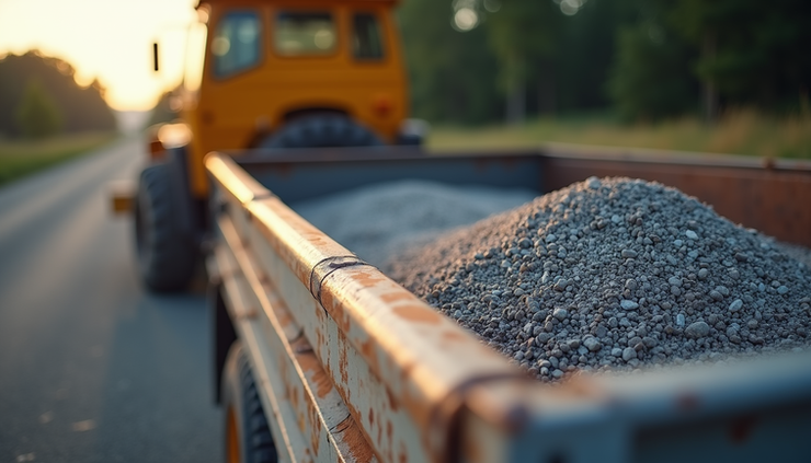 Close-up view of gravel securely loaded in a truck bed ready for delivery