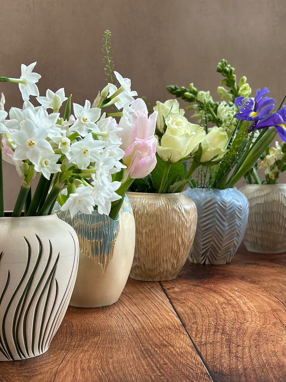 Thumbnail: Green grass hand carved pair of vases
