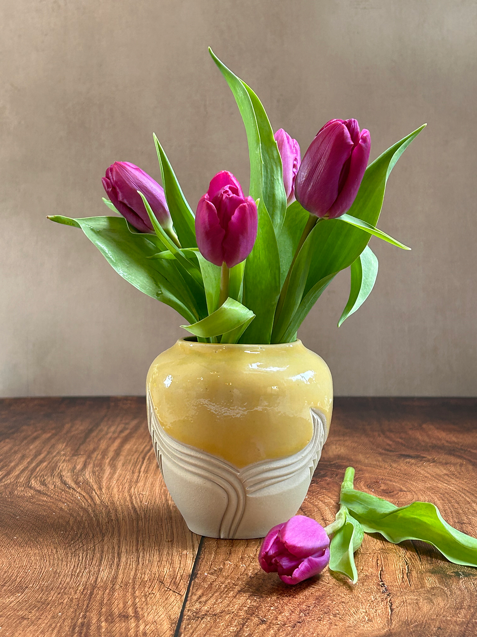 Thumbnail: Sunshine yellow hand carved pair of vases