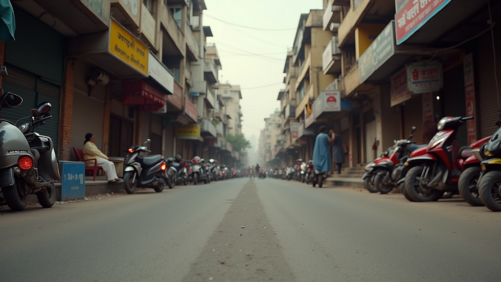 Eye-level view of a vibrant street packed with shops on Ajmal Khan Road