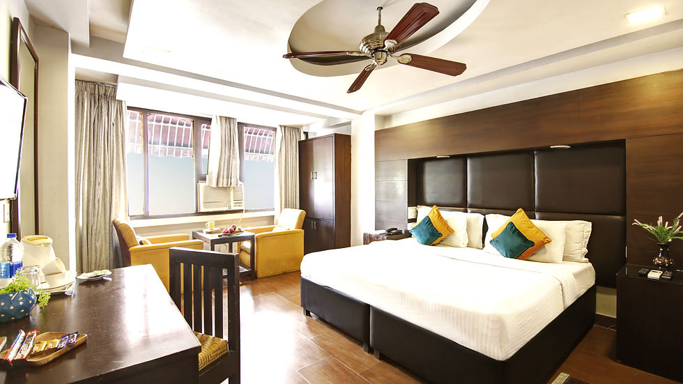Eye-level view of a well-furnished hotel room with inviting decor