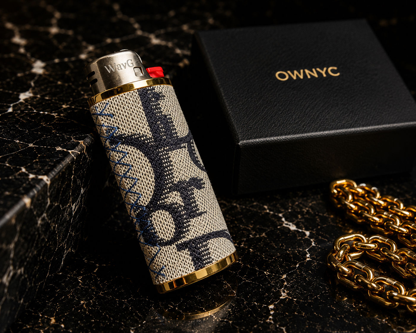 Dior blue stitch lighter cover 