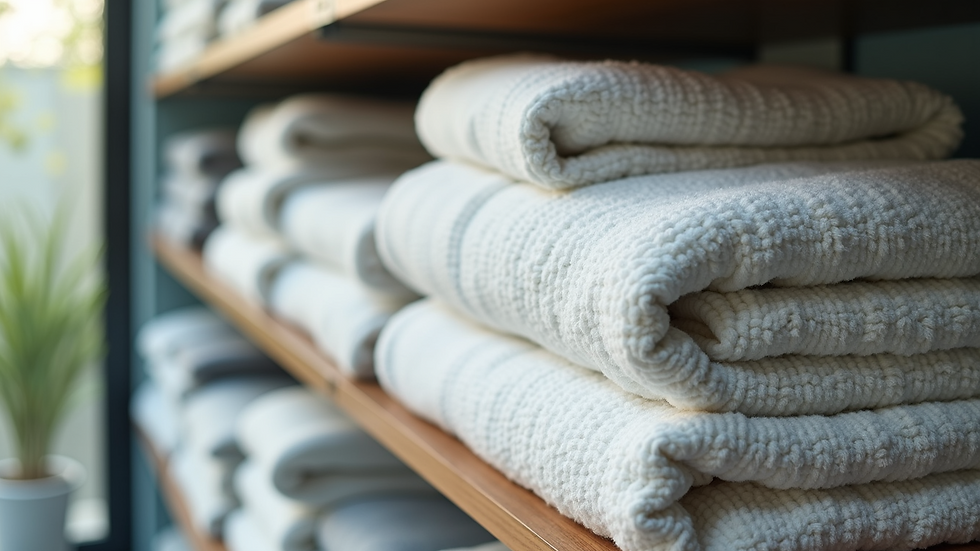 High angle view of neatly folded laundry on a shelf