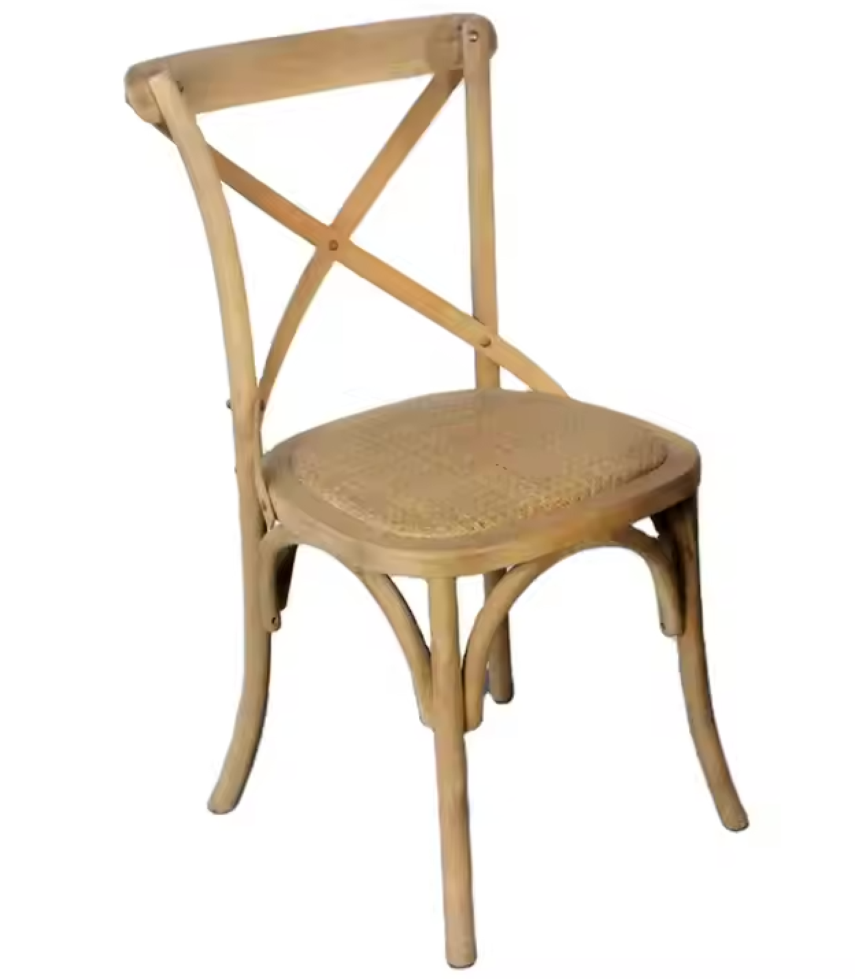 Esszimmerstuhl im französischen Landhausstil mit Rattansitz und Kreuzlehne aus massivem Eichenholz