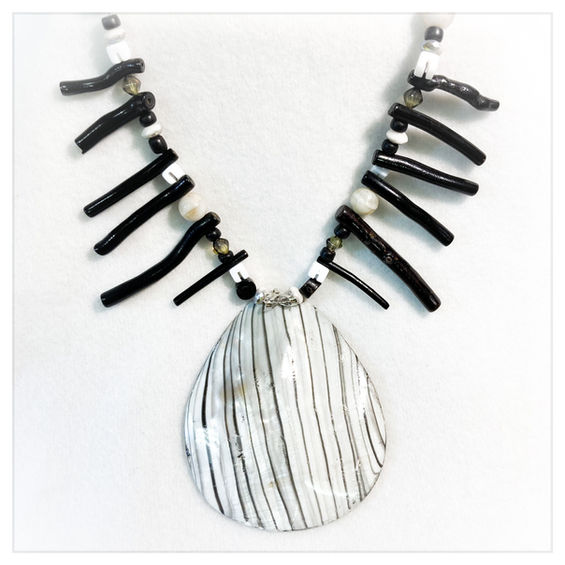 Black Coral and Shell Necklace