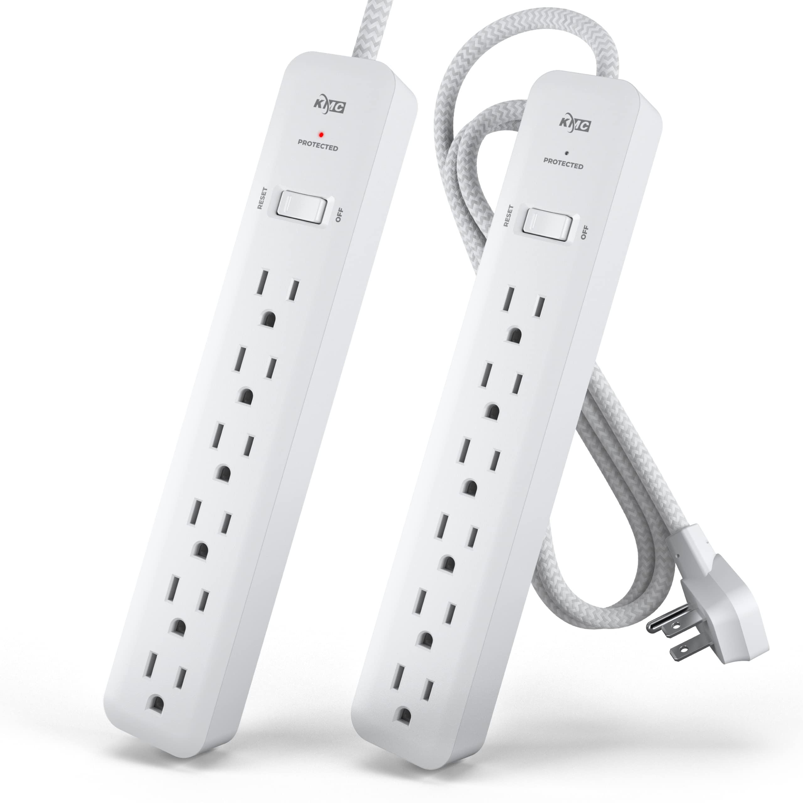 KMC 6-Outlet Surge Protector Power Strip 4 ft cord 2-Pack 1080J Power Surge Prot