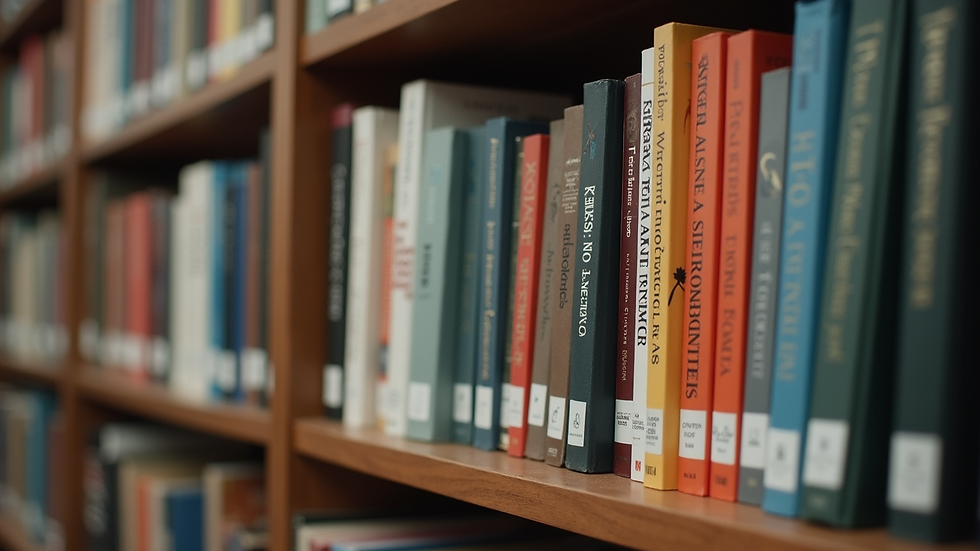 Eye-level view of a bookshelf filled with professionally published books