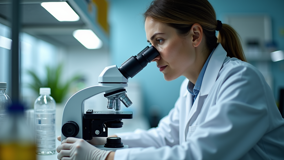 Close-up view of a scientist working with a microscope in a laboratory