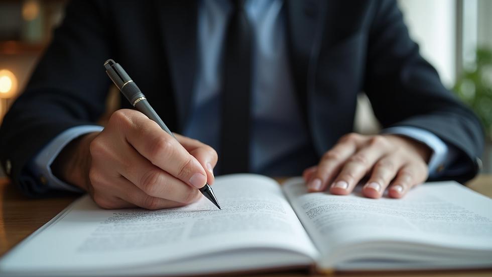 Eye-level view of a professional editor reviewing a manuscript