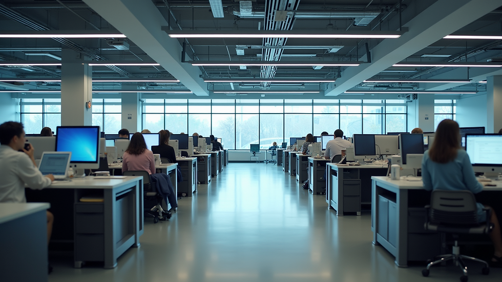 Wide angle view of a modern research library filled with open-access workstations