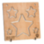 Wooden target with five stars with a single ring of knockout tabs around each star