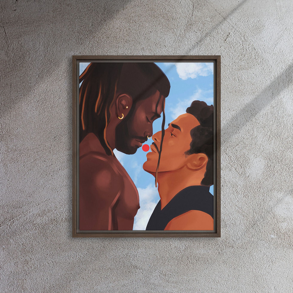 Thumbnail: Small Vertical Black frame wall art featuring illustrated portrait of two men in a tender moment—perfect for modern home decor, Pride celebration, or gifting with meaning.