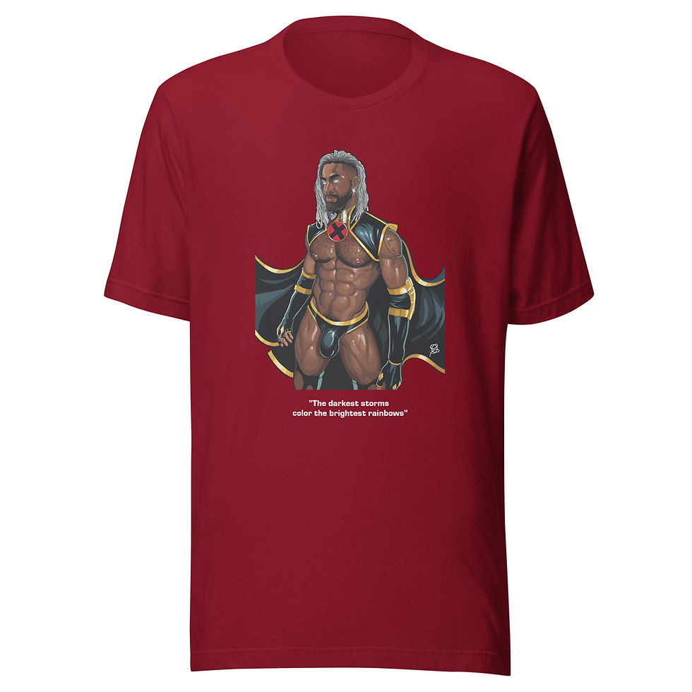 Thumbnail: RedUnisex black t-shirt featuring a fantasy superhero-style character with silver locs, gold-trimmed wings, and an inspirational quote—ideal for statement streetwear and queer fashion.