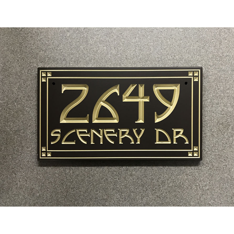 Prairie address plaque featuring V-carved house numbers on a weatherproof, stone-look solid surface material.