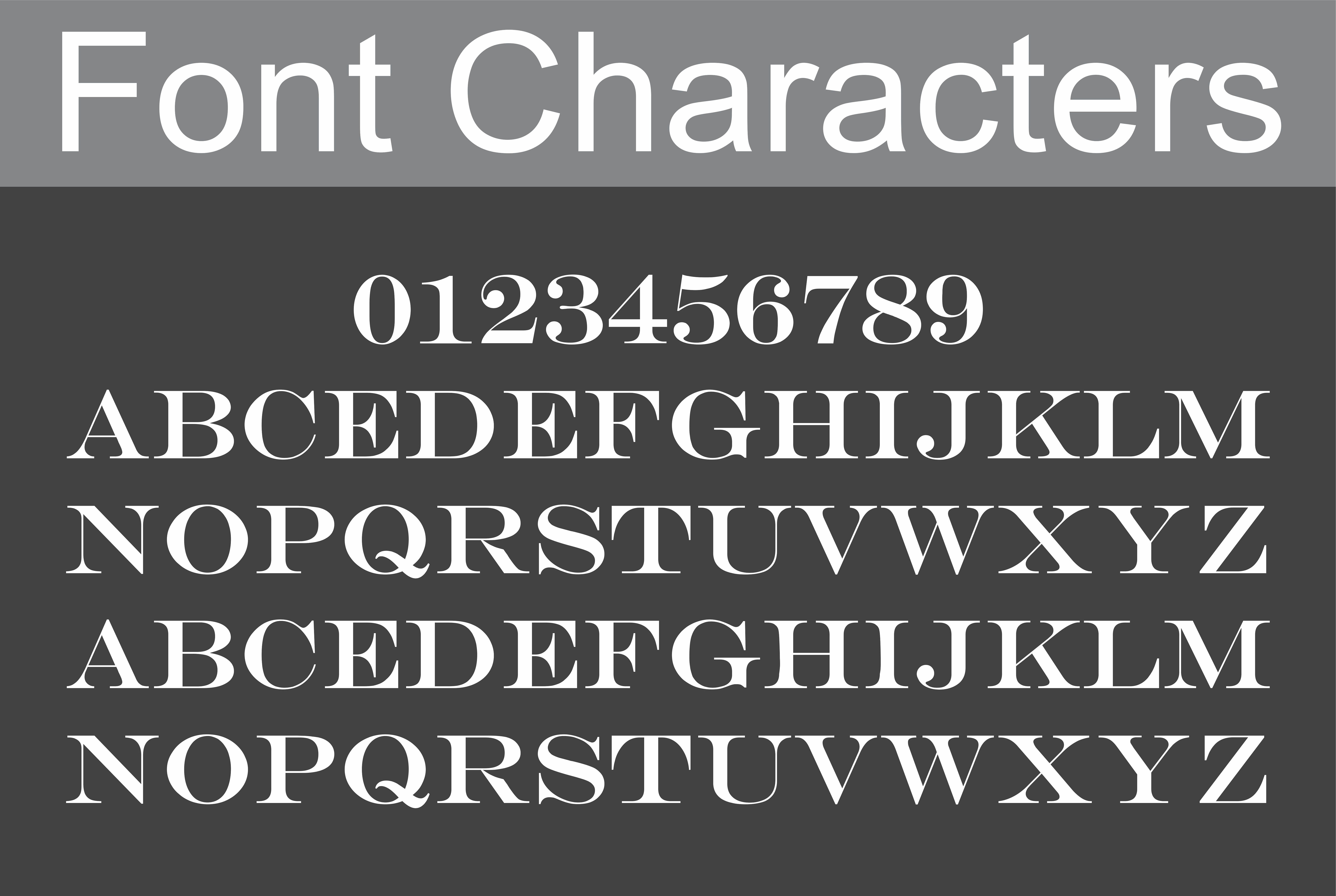 Complete character set and font style for custom V-carved engraving on stone-look address plaques.