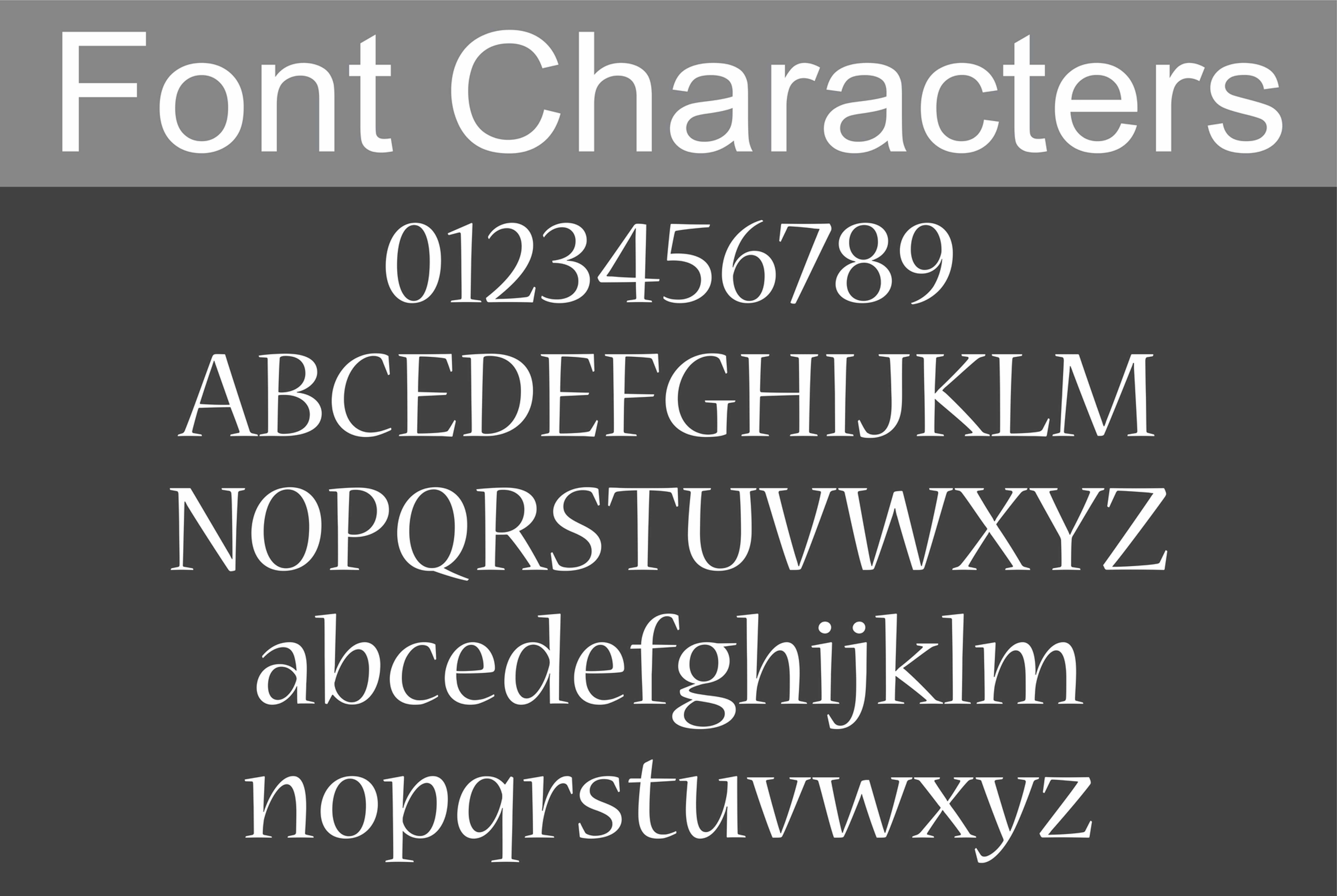 Complete character set and font style for custom V-carved engraving on stone-look address plaques.
