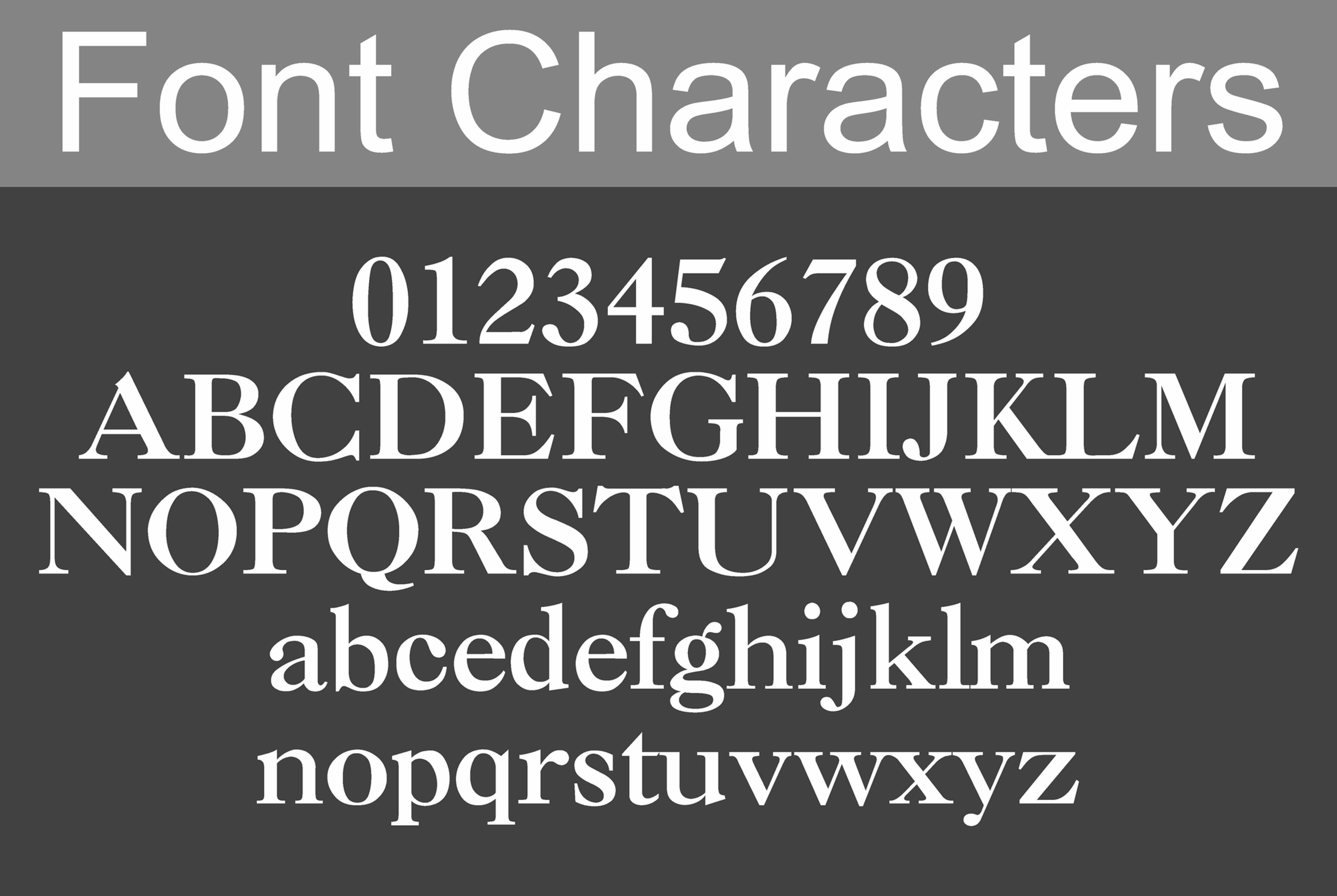 Complete character set and font style for custom V-carved engraving on stone-look address plaques.