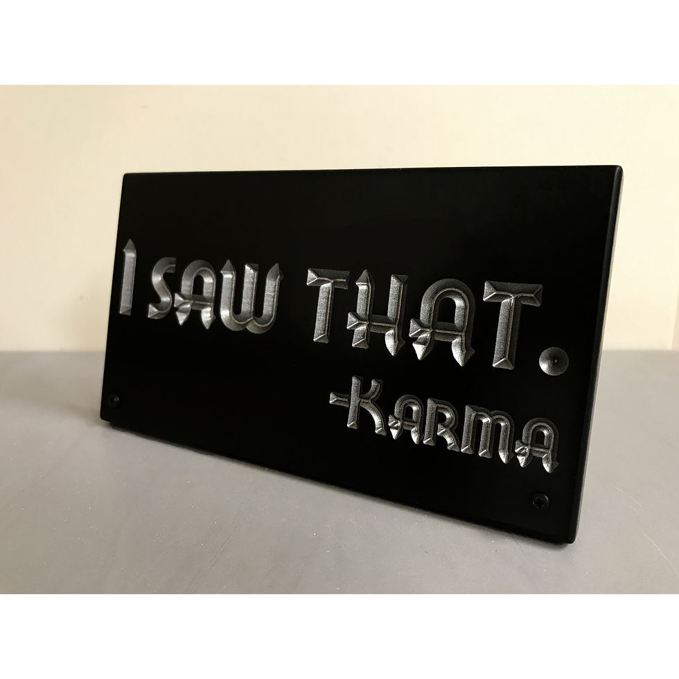 I saw that karma standing desk plaque with V-carved custom quote, ideal for point of sale or office counter display