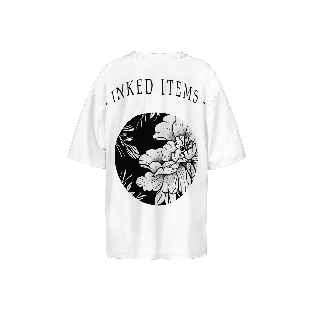 Ladies Oversized Short-Sleeve Peony T-Shirt - White