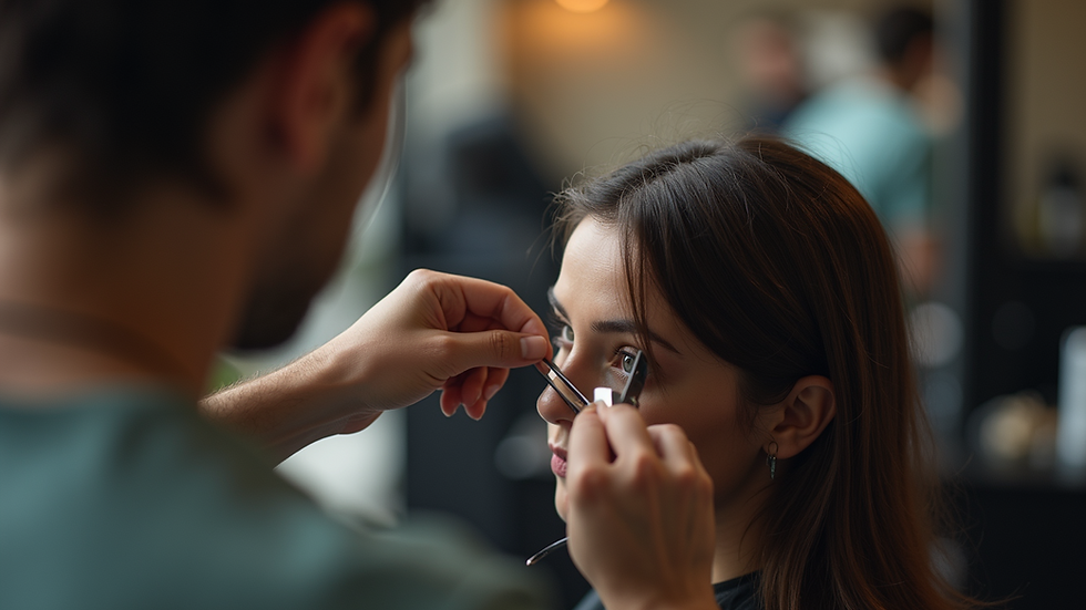 High angle view of a salon stylist cutting hair with scissors