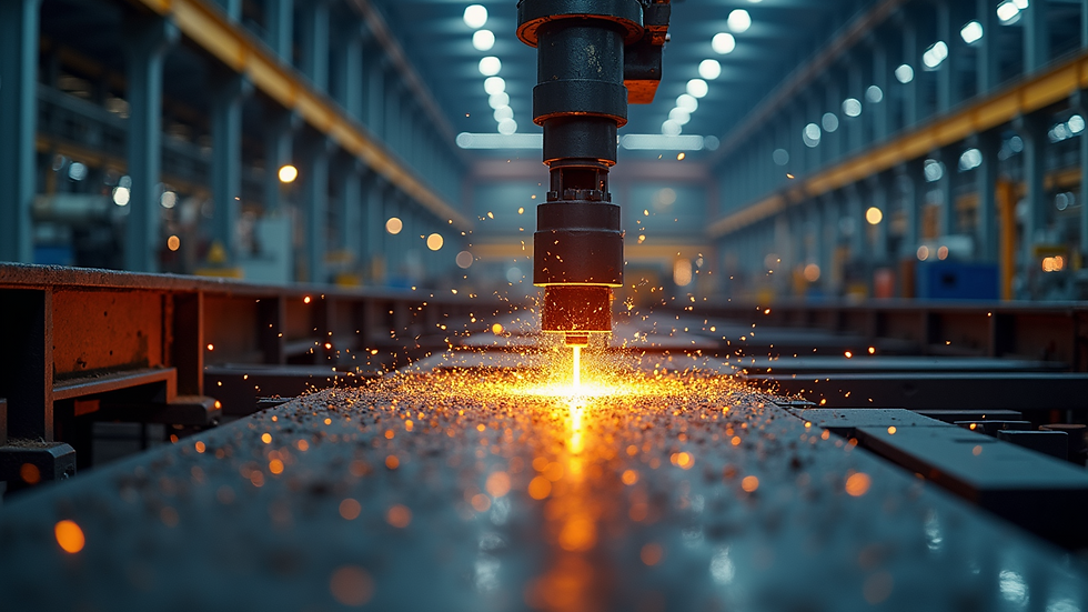 Wide angle view of a steel manufacturing facility showcasing advanced technology.